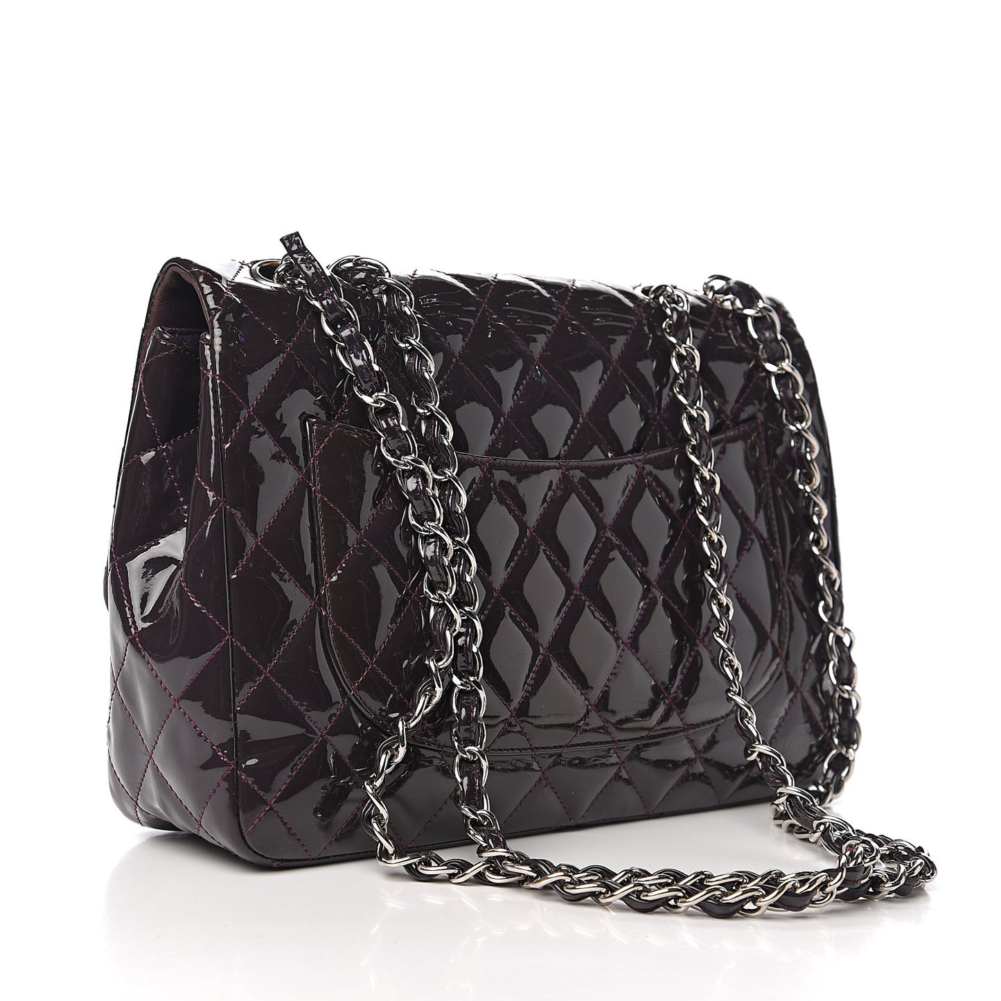 Patent Quilted Jumbo Single Flap Dark Purple