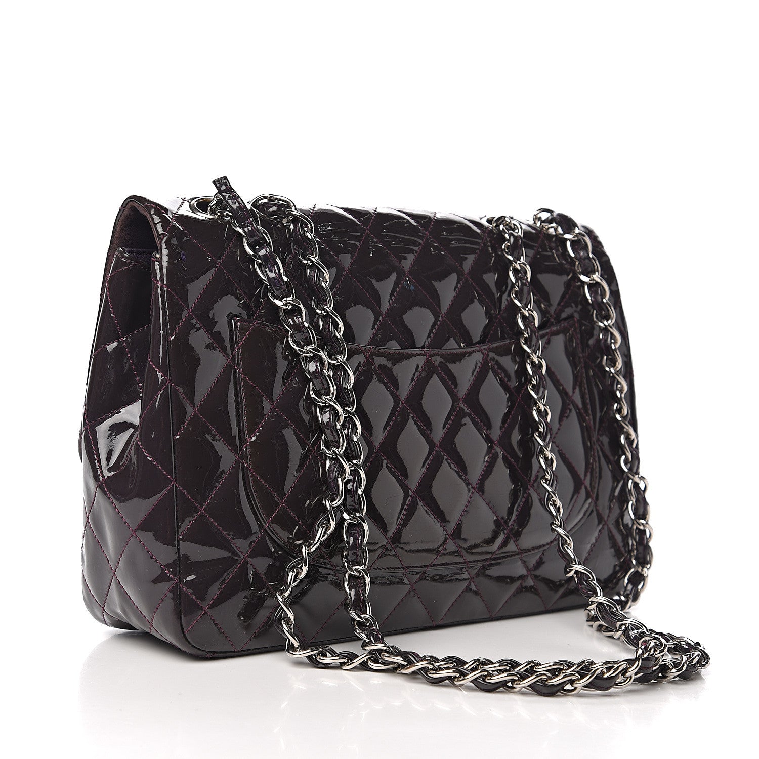 Chanel Patent Quilted Jumbo Single Flap Dark Purple 2 of 17