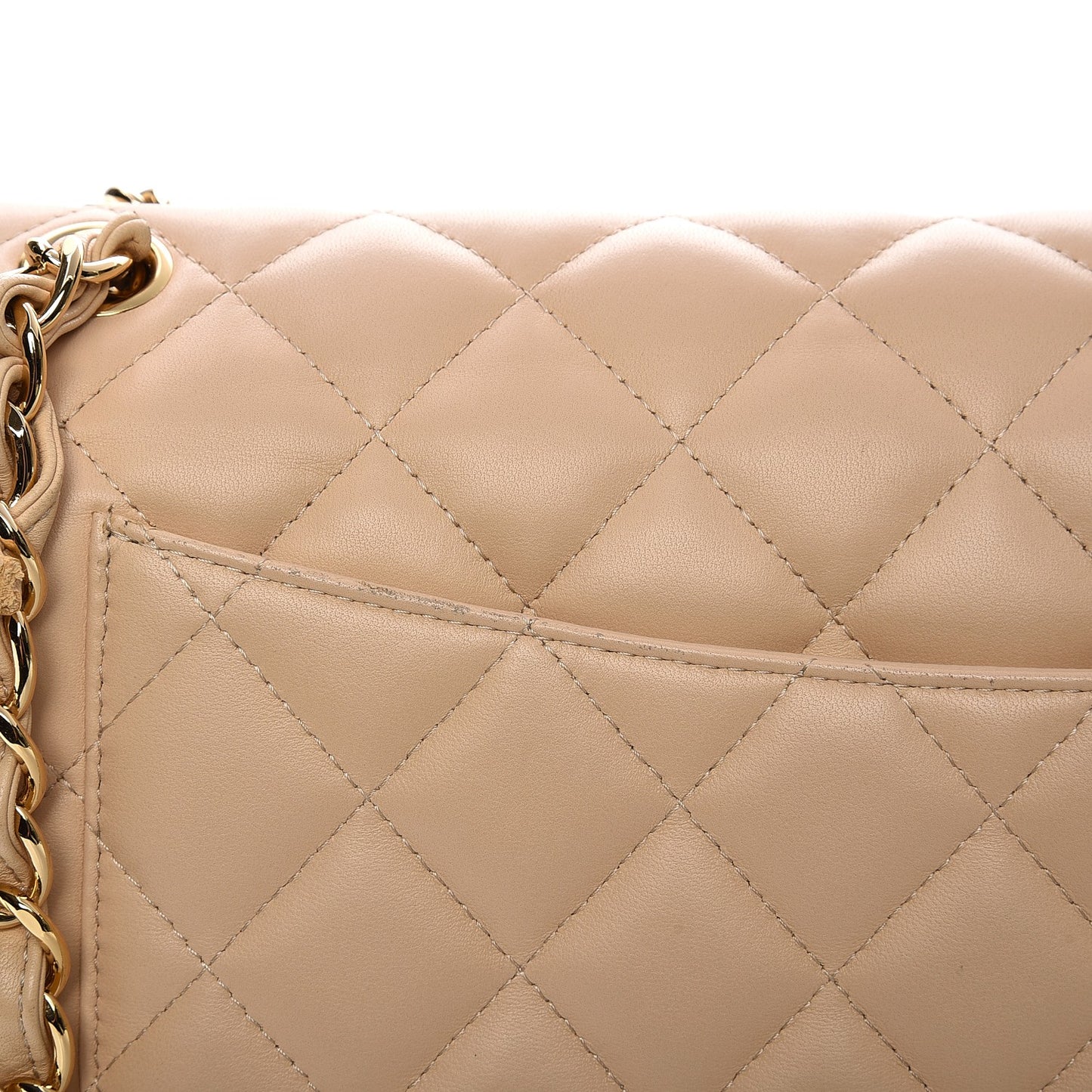 Lambskin Quilted Jumbo Double Flap Beige Clair