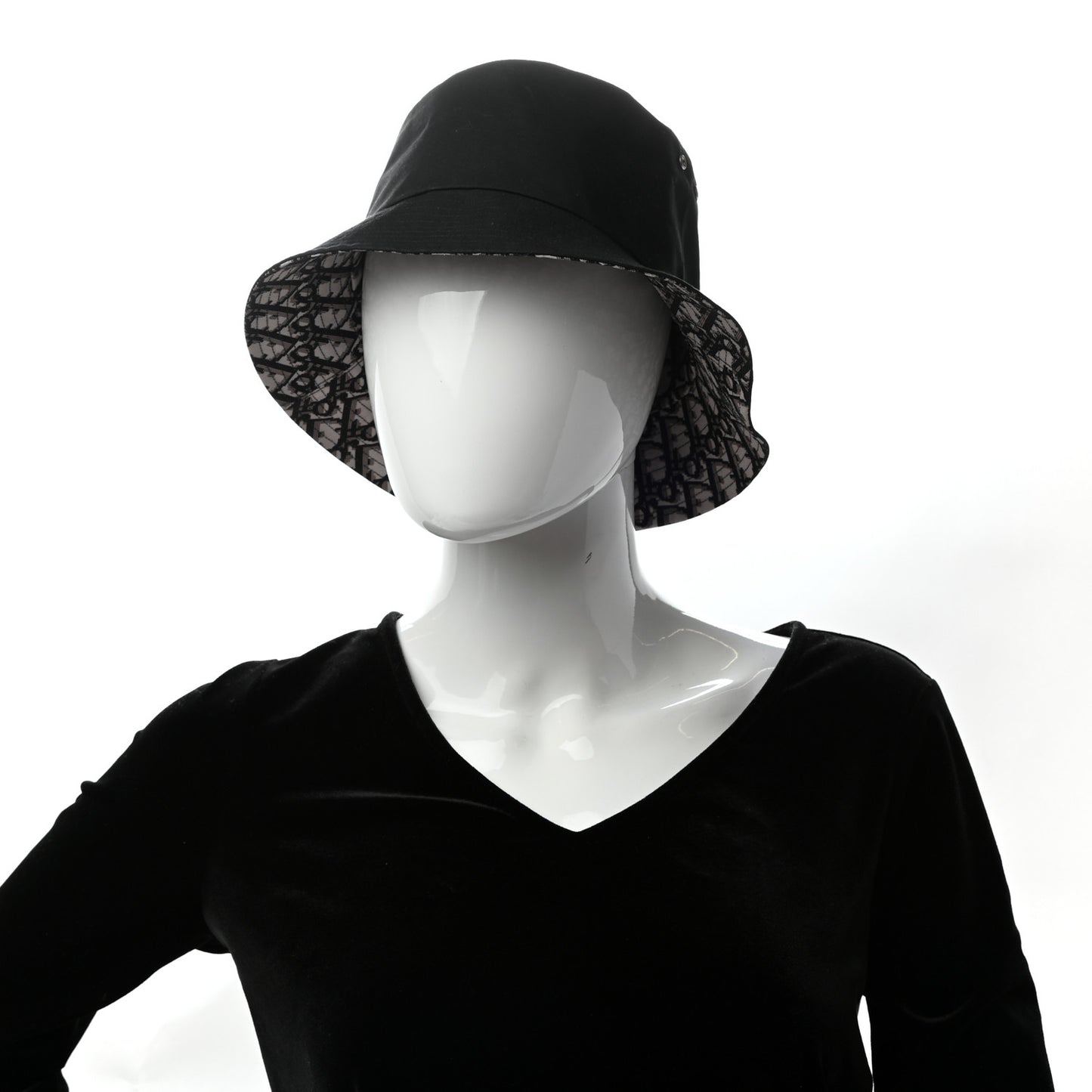 Polyester Cotton Oblique Teddy-D Brim Bucket Hat 57 Black