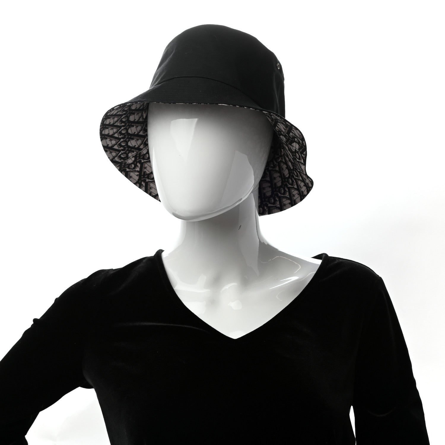 Christian Dior Polyester Cotton Oblique Teddy-D Brim Bucket Hat 57 Black 3 of 23