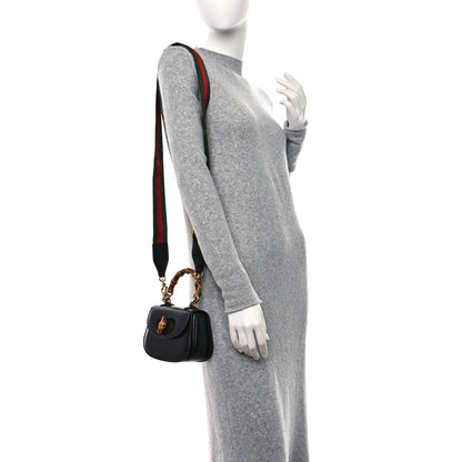 Gucci Boarded Dyana Lux Calfskin Web MIni Bamboo 1947 Top Handle Bag Black 2 of 8