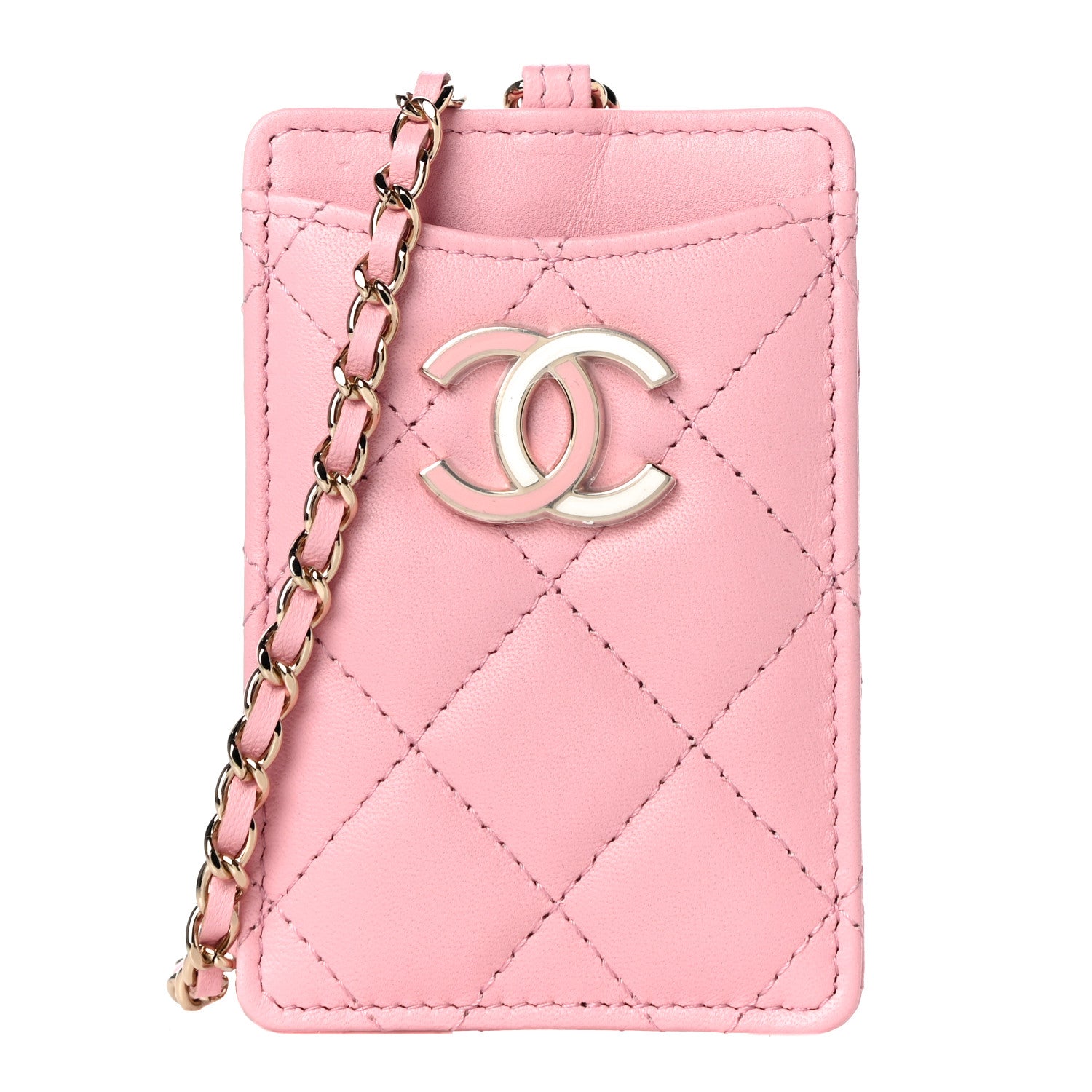 Chanel Lambskin Quilted Chanel Card Holder On Chain Pink 1 of 12