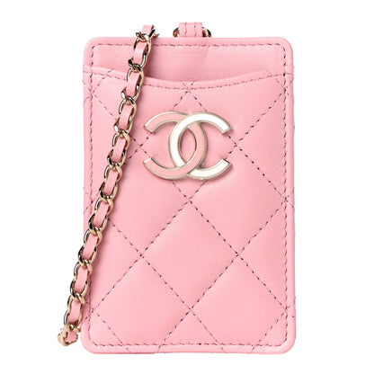 Chanel Lambskin Quilted Chanel Card Holder On Chain Pink 1 of 12