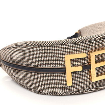 Fendi Wool Vitello Grace Small Houndstooth Small Fendigraphy Hobo Bag Beige Ebano 9 of 10