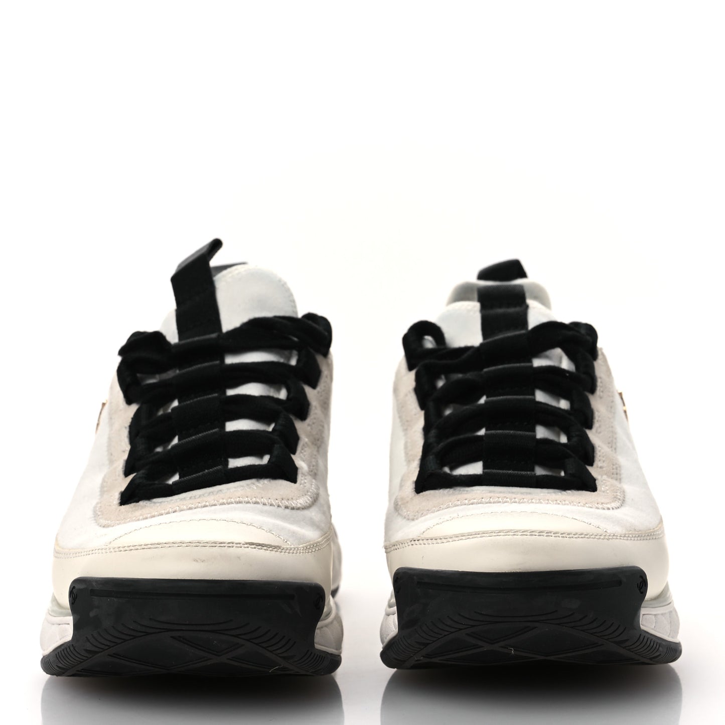 Velvet Calfskin Mixed Fibers CC Sneakers 36 Ivory Black