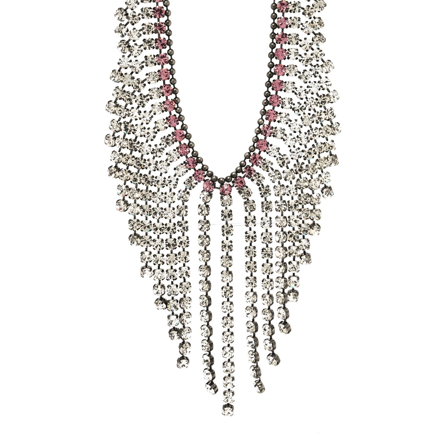 Crystal Embellished Necklace Pink Aged Silver