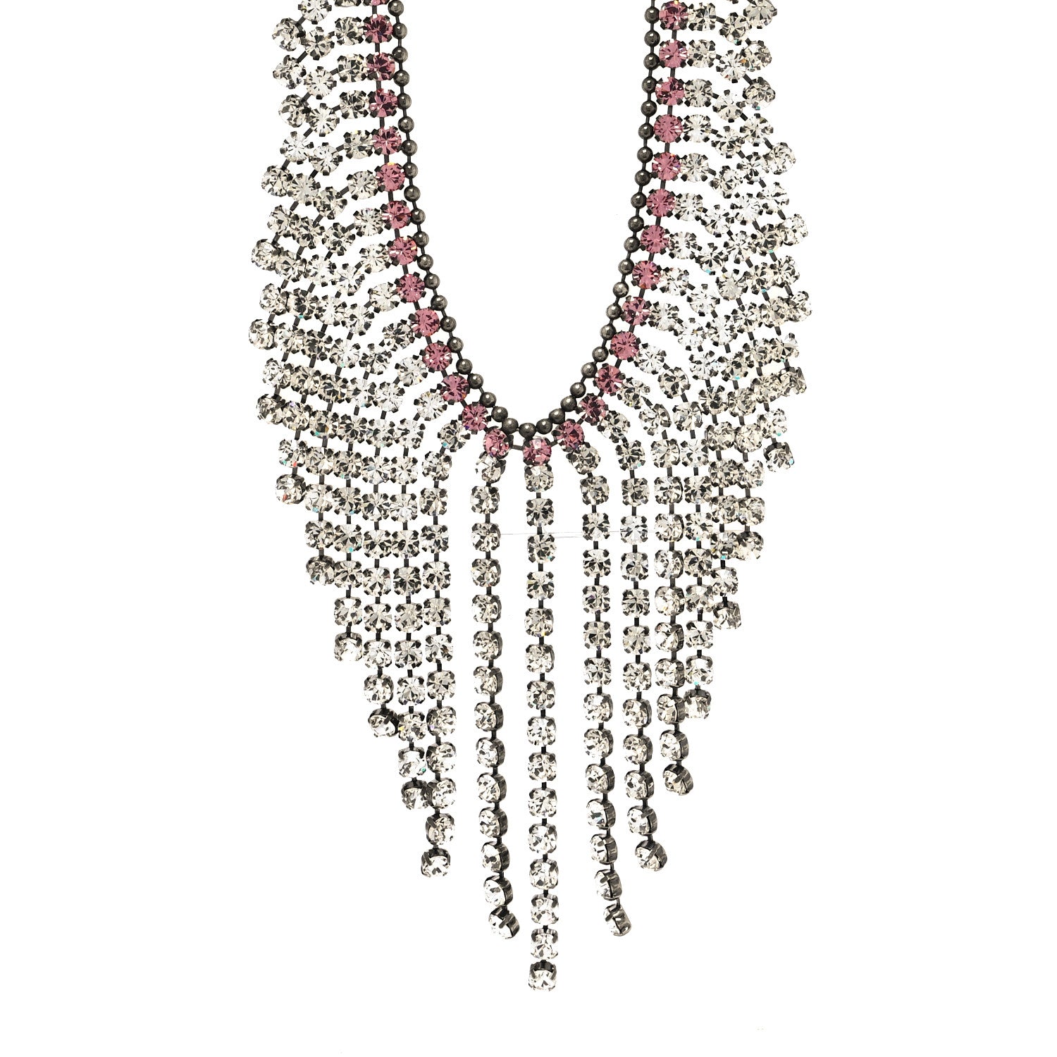Gucci Crystal Embellished Necklace Pink Aged Silver 3 of 5