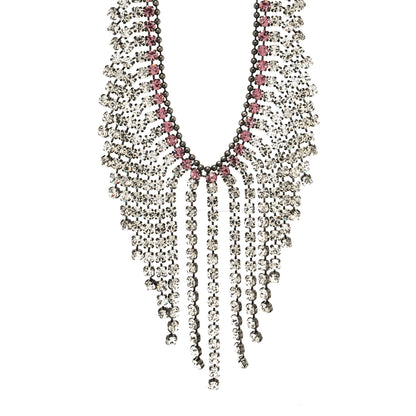 Gucci Crystal Embellished Necklace Pink Aged Silver 3 of 5