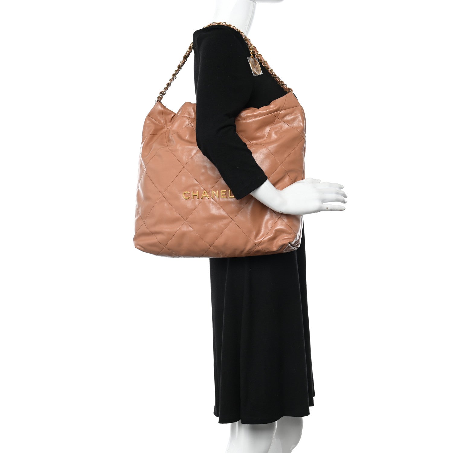 Chanel Shiny Calfskin Quilted Chanel 22 Camel 2 of 14