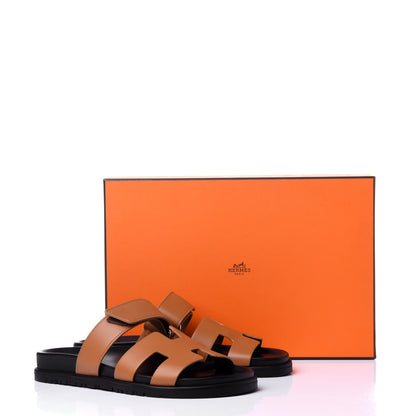 Hermes Calfskin Womens Chypre Sandals 37.5 Beige Dore 12 of 13