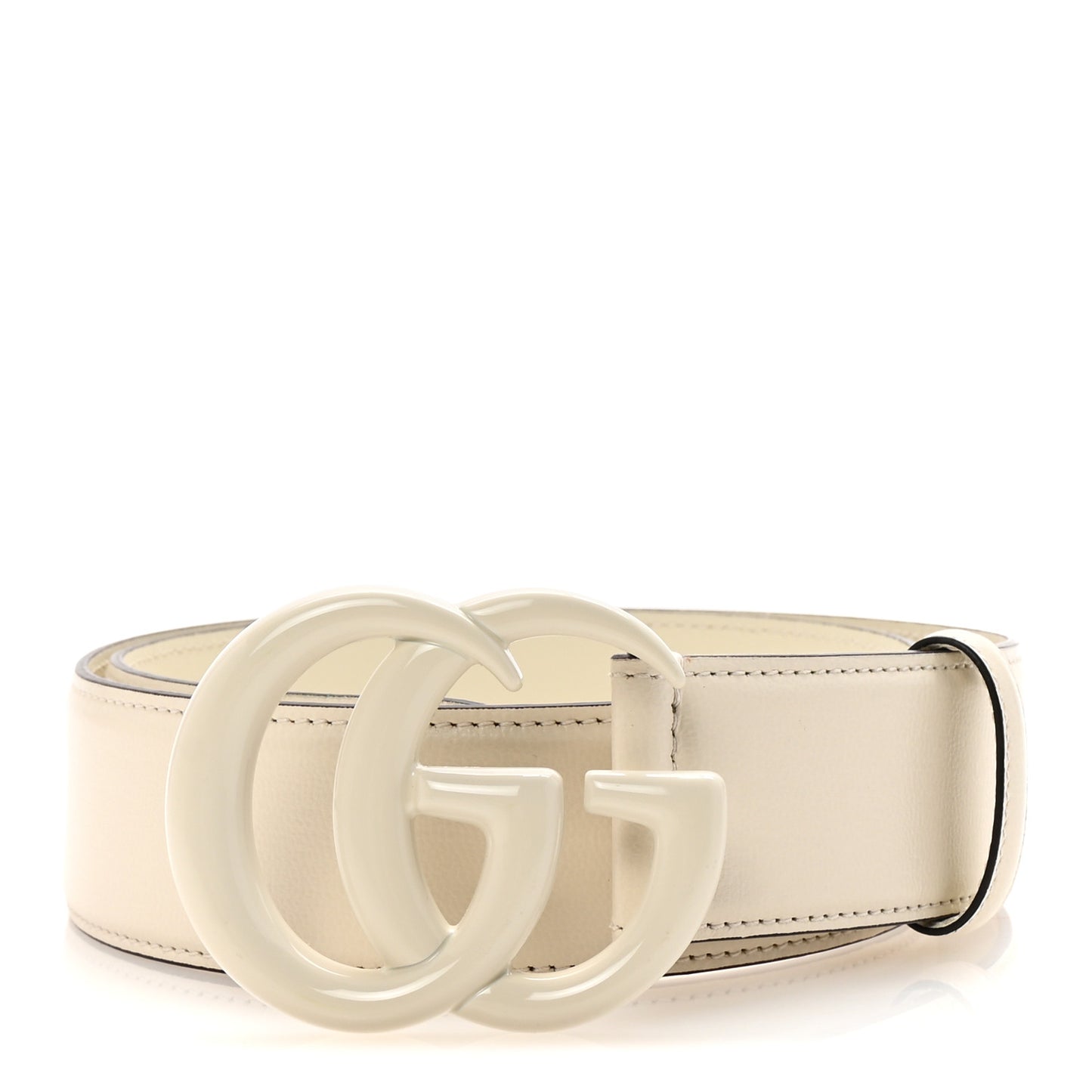 Azalea Calfskin Enamel Monochrome Double G 40mm Belt 75 30 Mystic White
