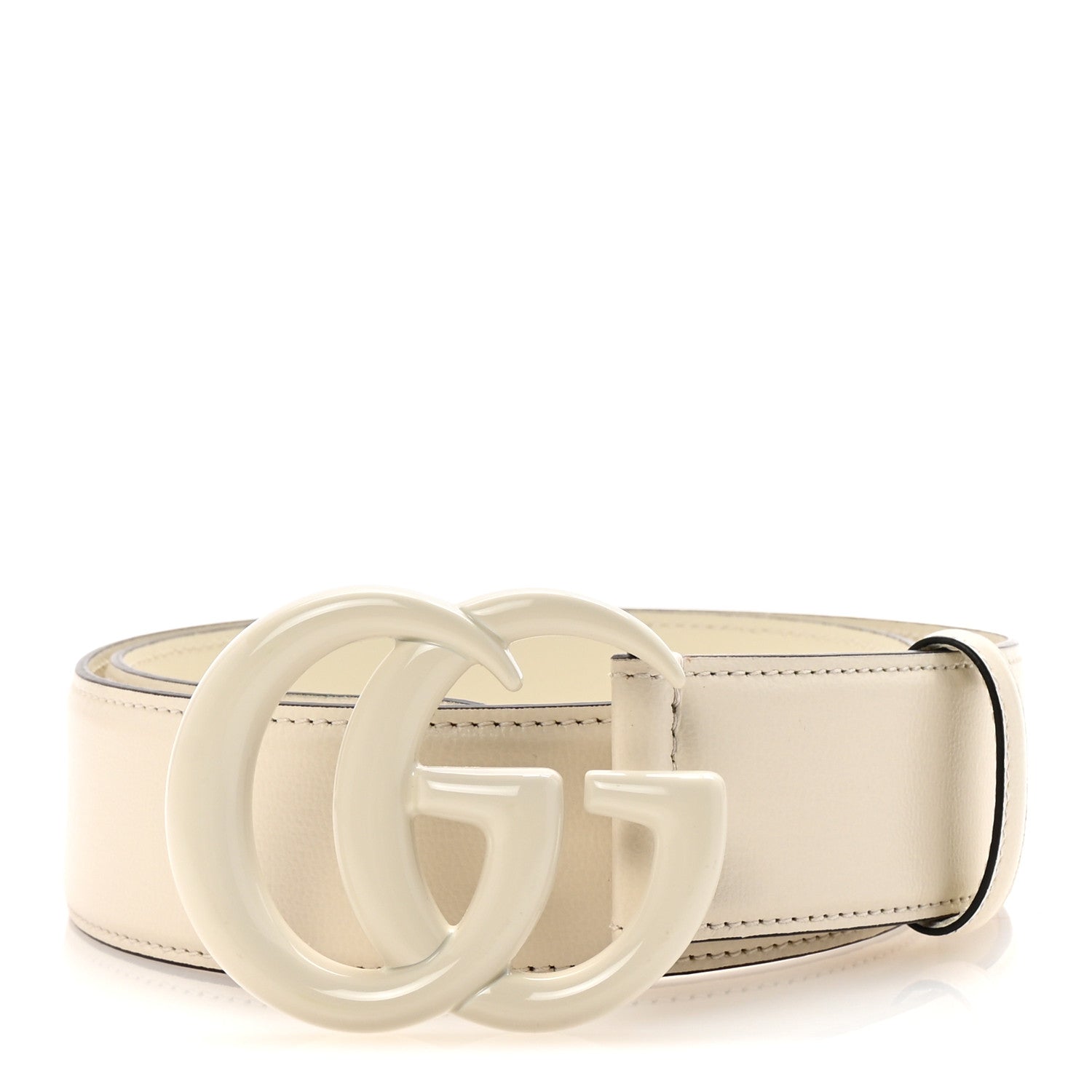 Gucci Azalea Calfskin Enamel Monochrome Double G 40mm Belt 75 30 Mystic White 1 of 6