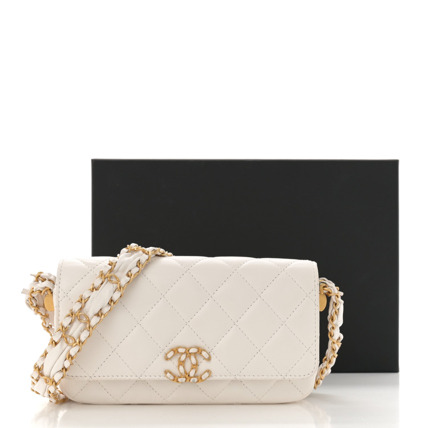 Chanel Lambskin Quilted Chanel 19 Flap Phone Holder With Chain White 14 of 14
