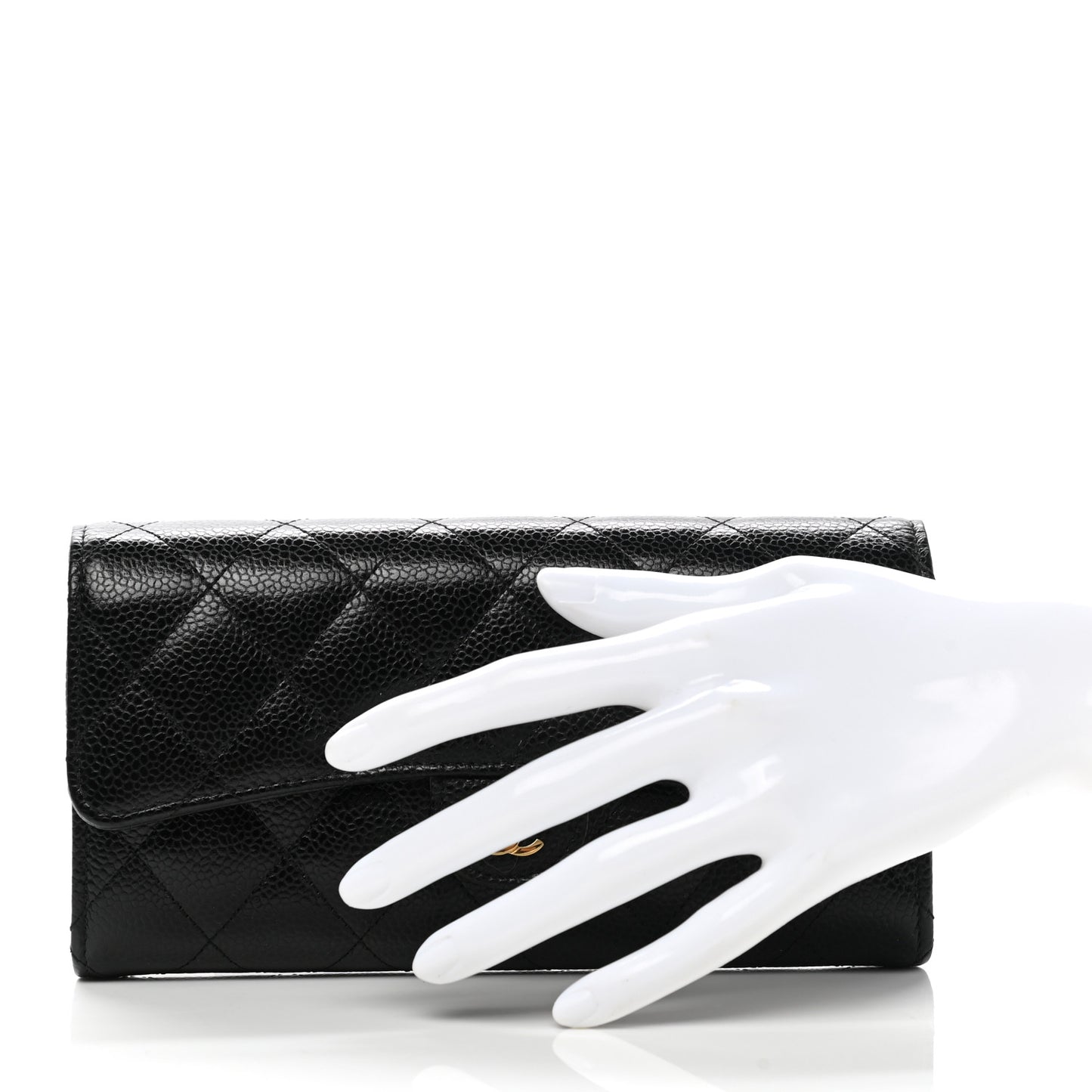 Caviar Quilted Large Gusset Flap Wallet Black