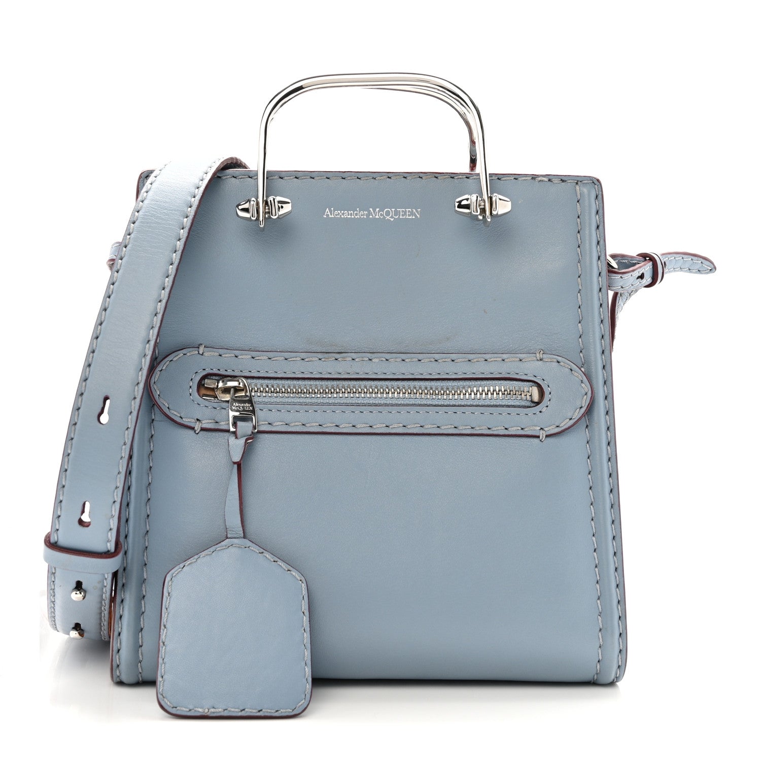 Alexander McQueen Calfskin The Short Story Shoulder Bag Blue Brown 1 of 11