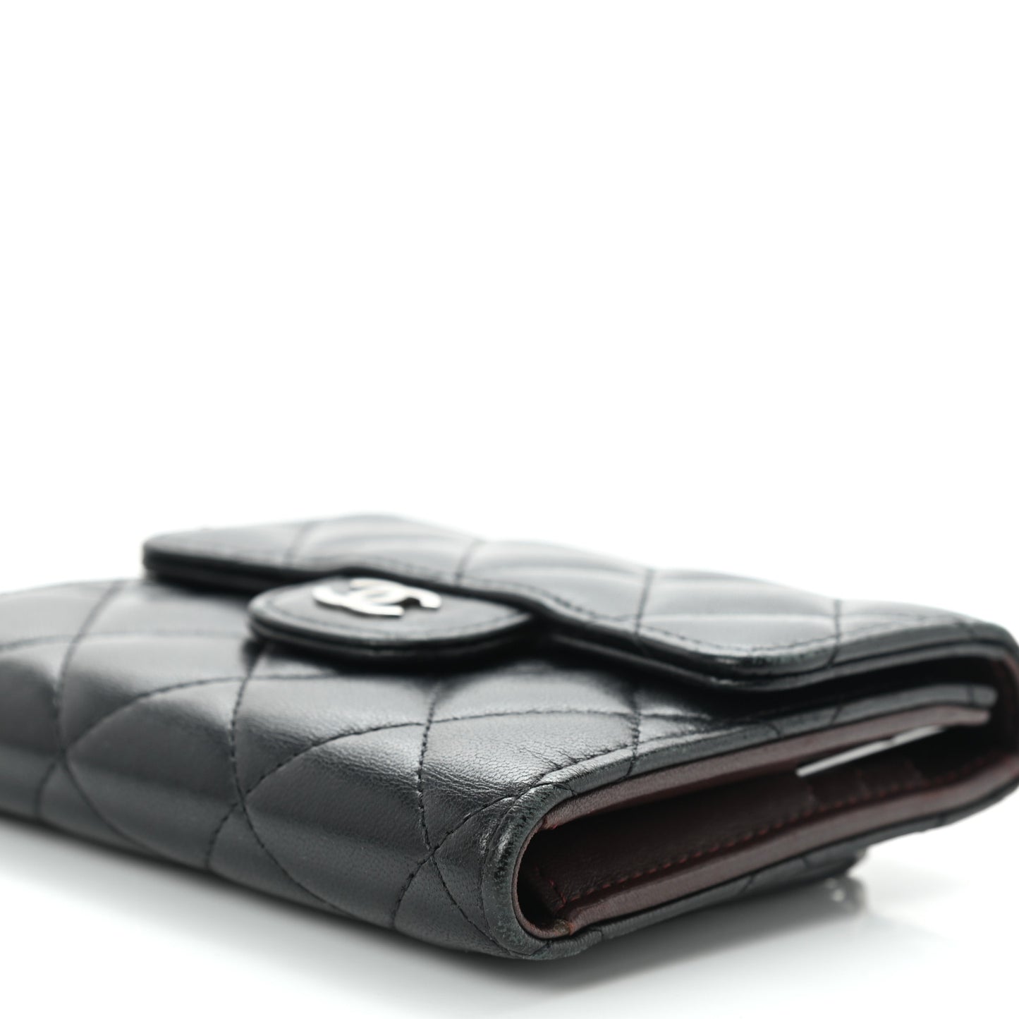 Lambskin Quilted Compact Flap Wallet Black