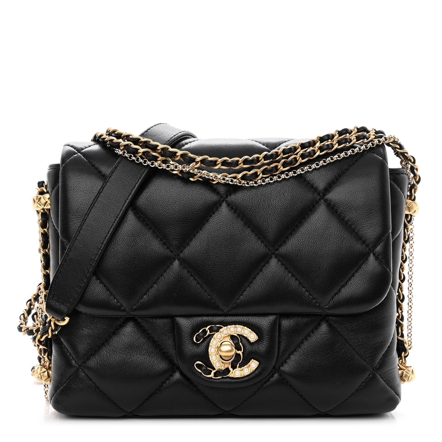 Chanel Lambskin Quilted Mini Crush On Chains Flap Bag Black 1 of 10