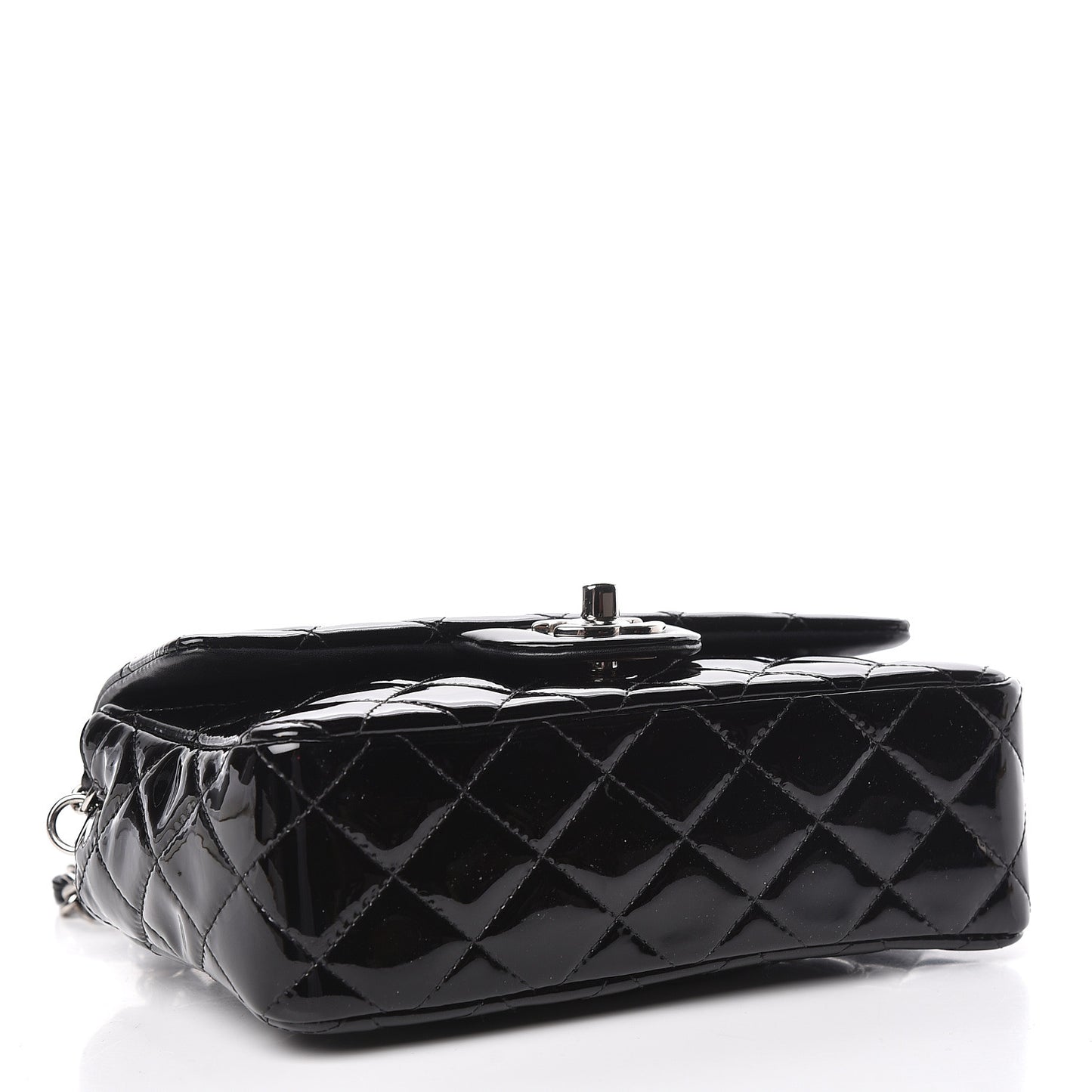 Patent Calfskin Quilted Mini Rectangular Flap Black