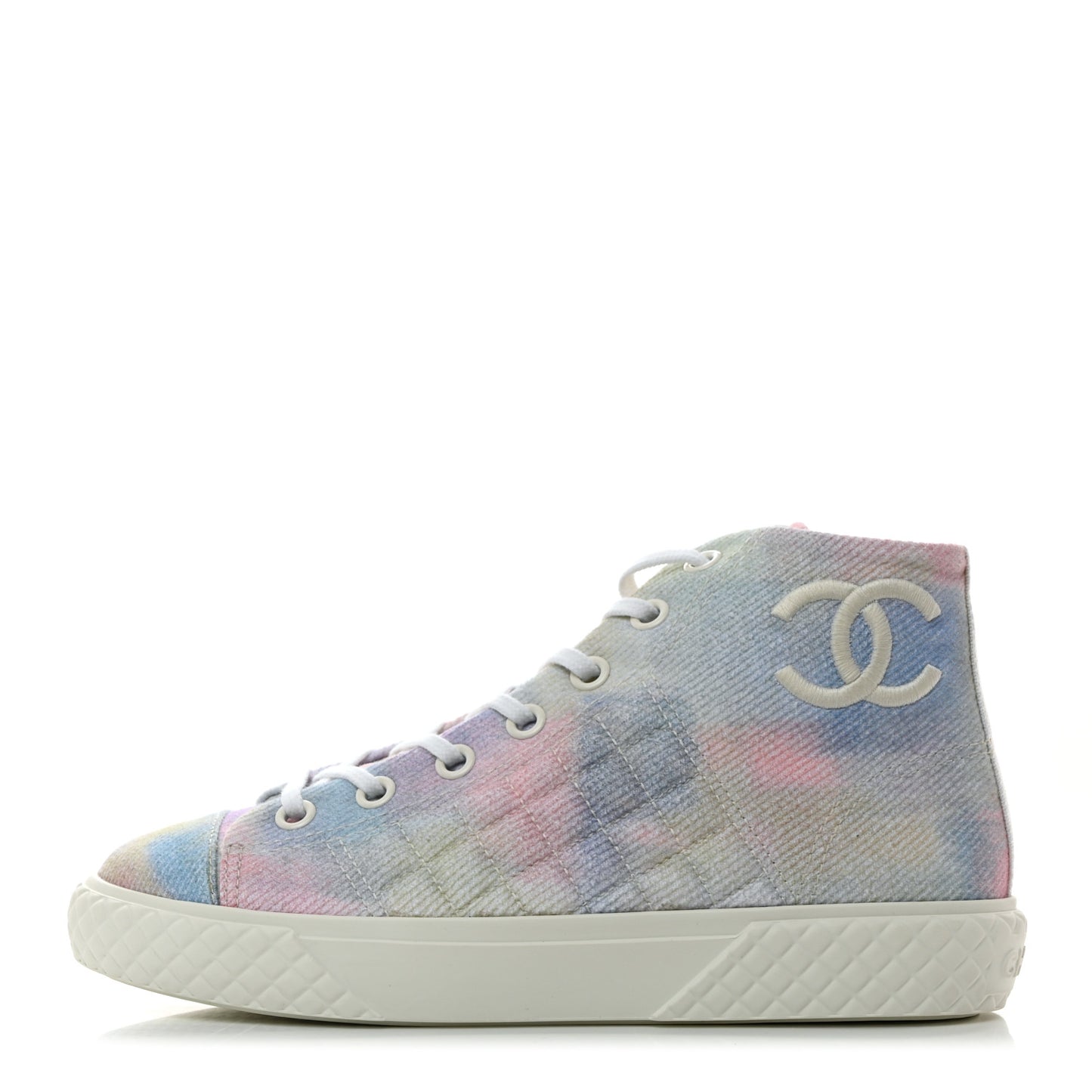 Printed Fabric Quilted High Top Sneakers 38 Green Pink Blue
