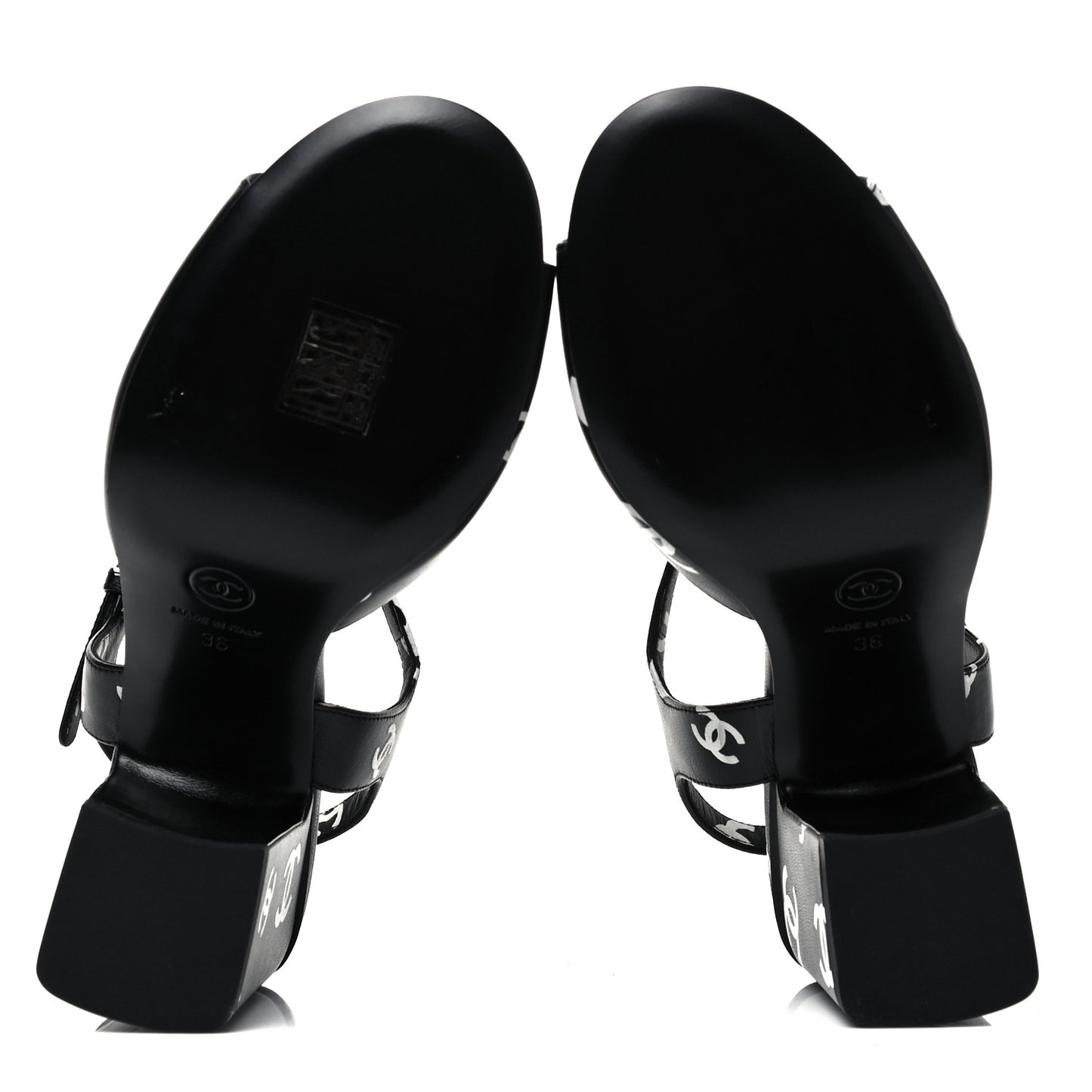 Printed Lambskin CC Sandals 36 Black White