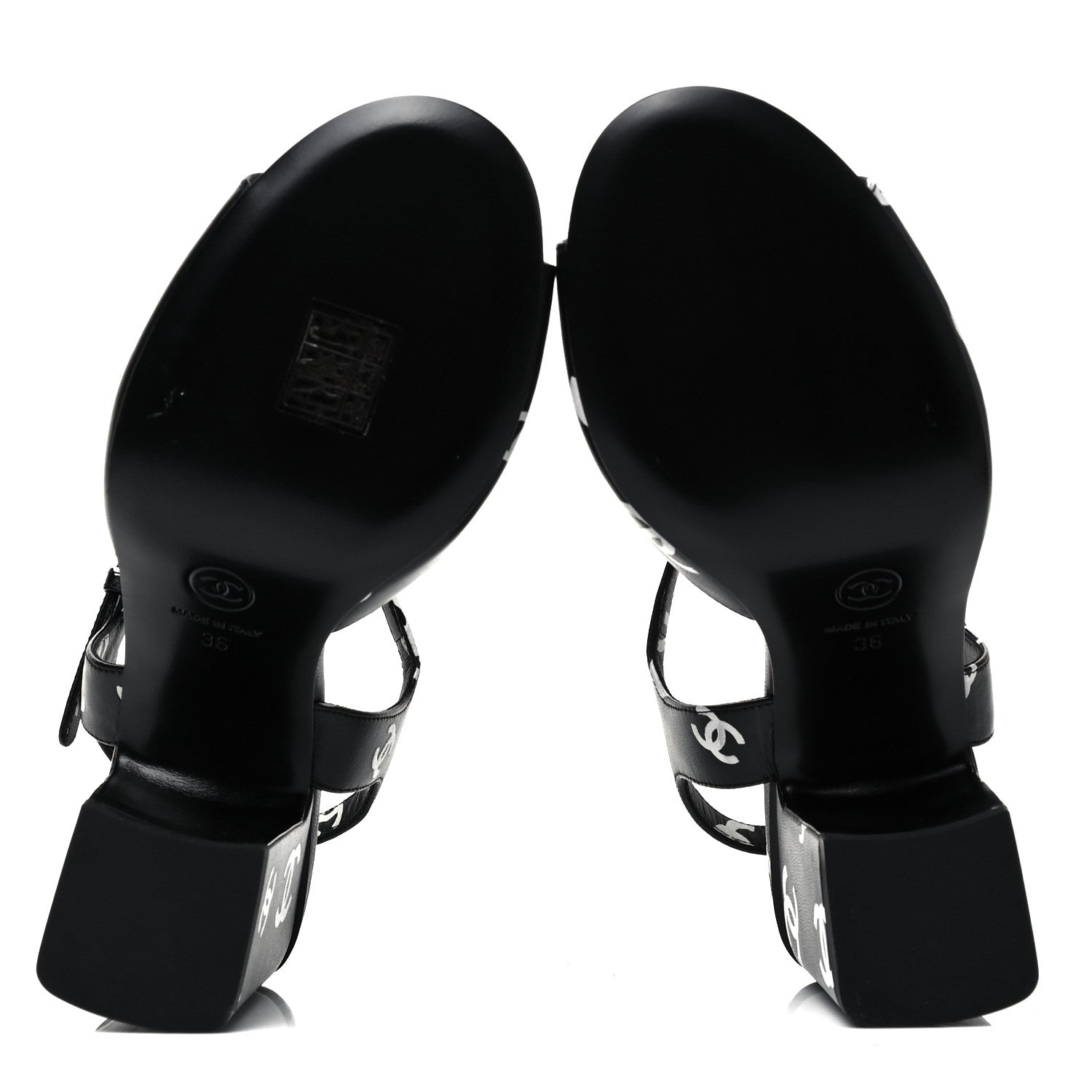 Chanel Printed Lambskin CC Sandals 36 Black White 5 of 7