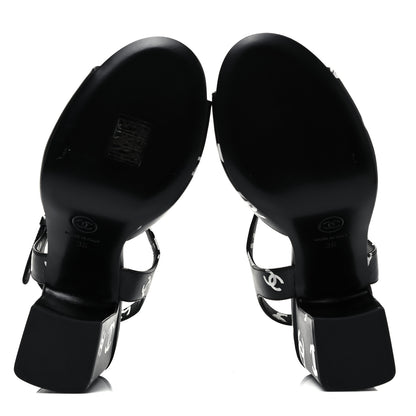Chanel Printed Lambskin CC Sandals 36 Black White 5 of 7