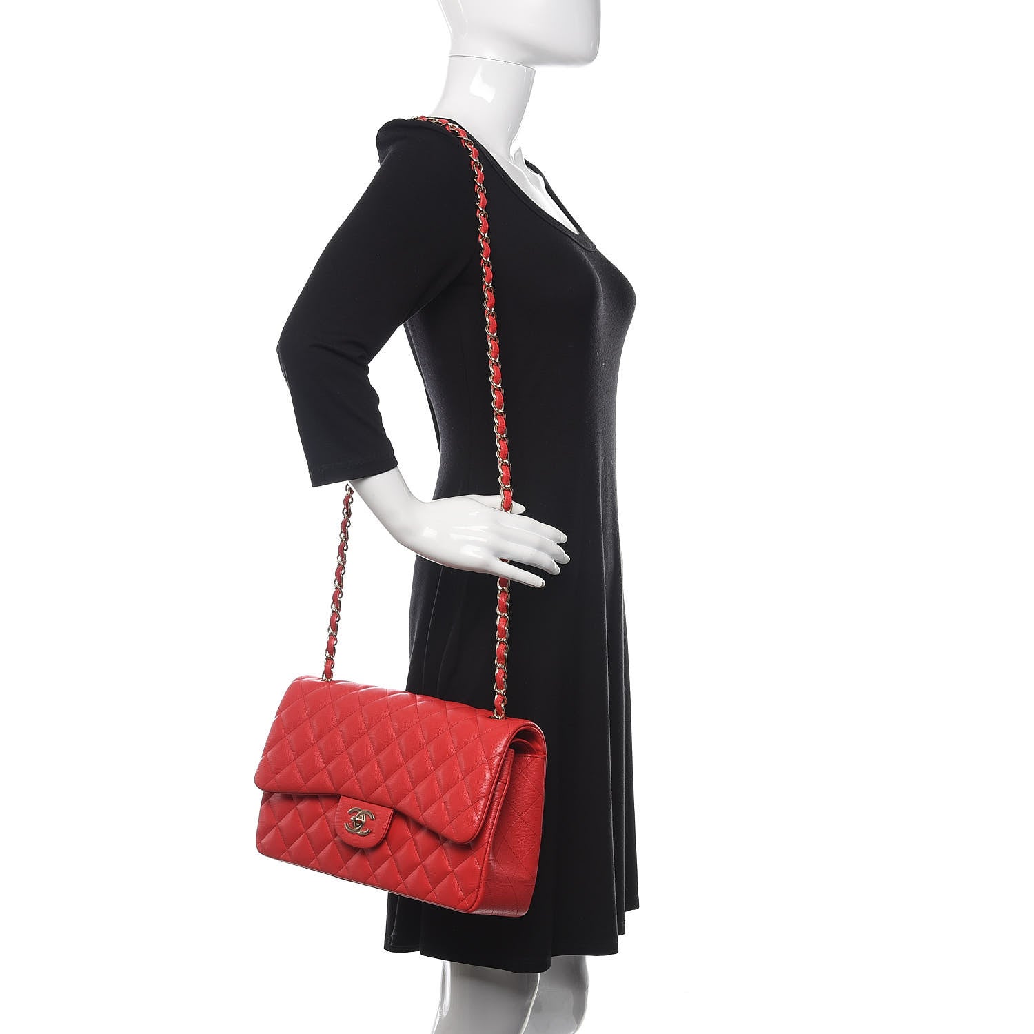 Chanel Caviar Quilted Jumbo Double Flap Red 2 of 10