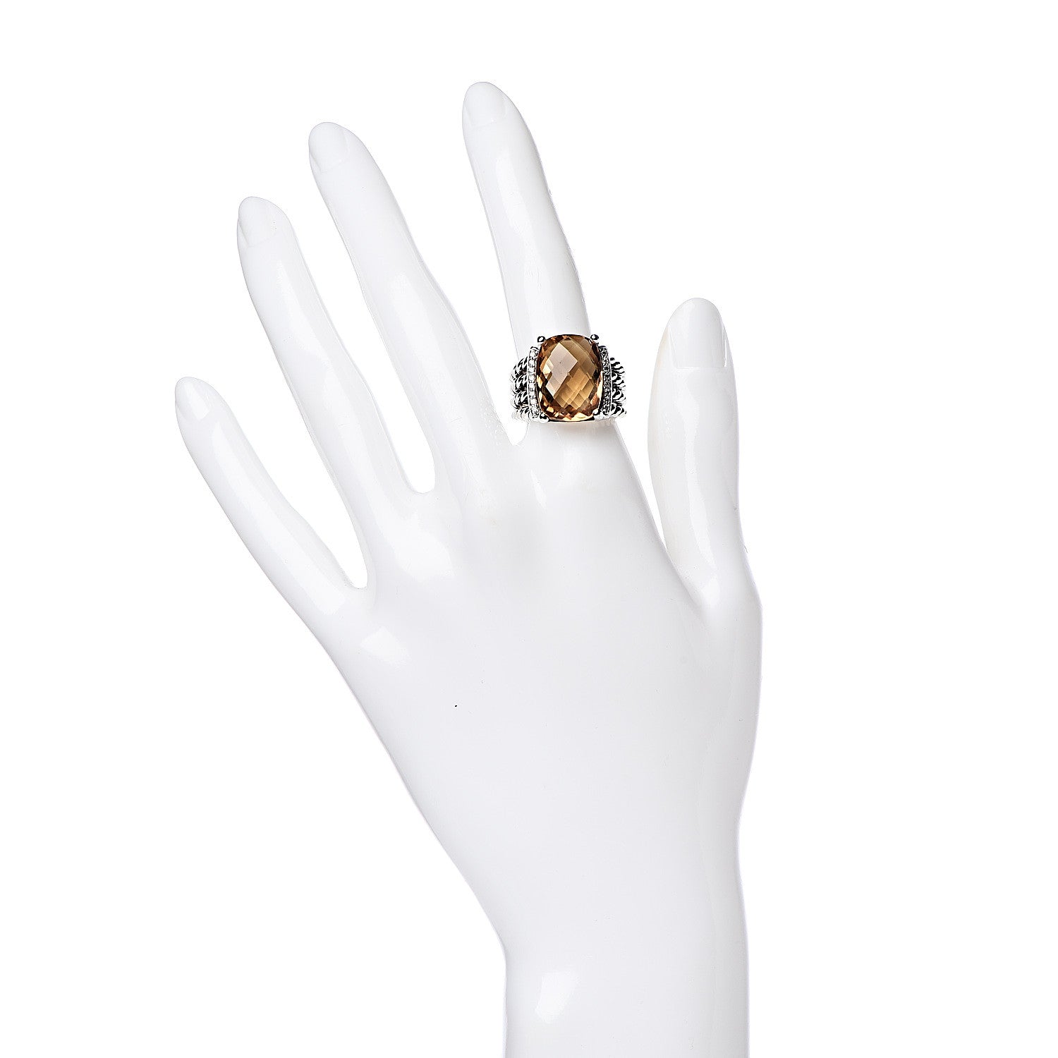 David Yurman Sterling Silver Diamond Citrine 16mm Wheaton Ring 54 6.75 2 of 5