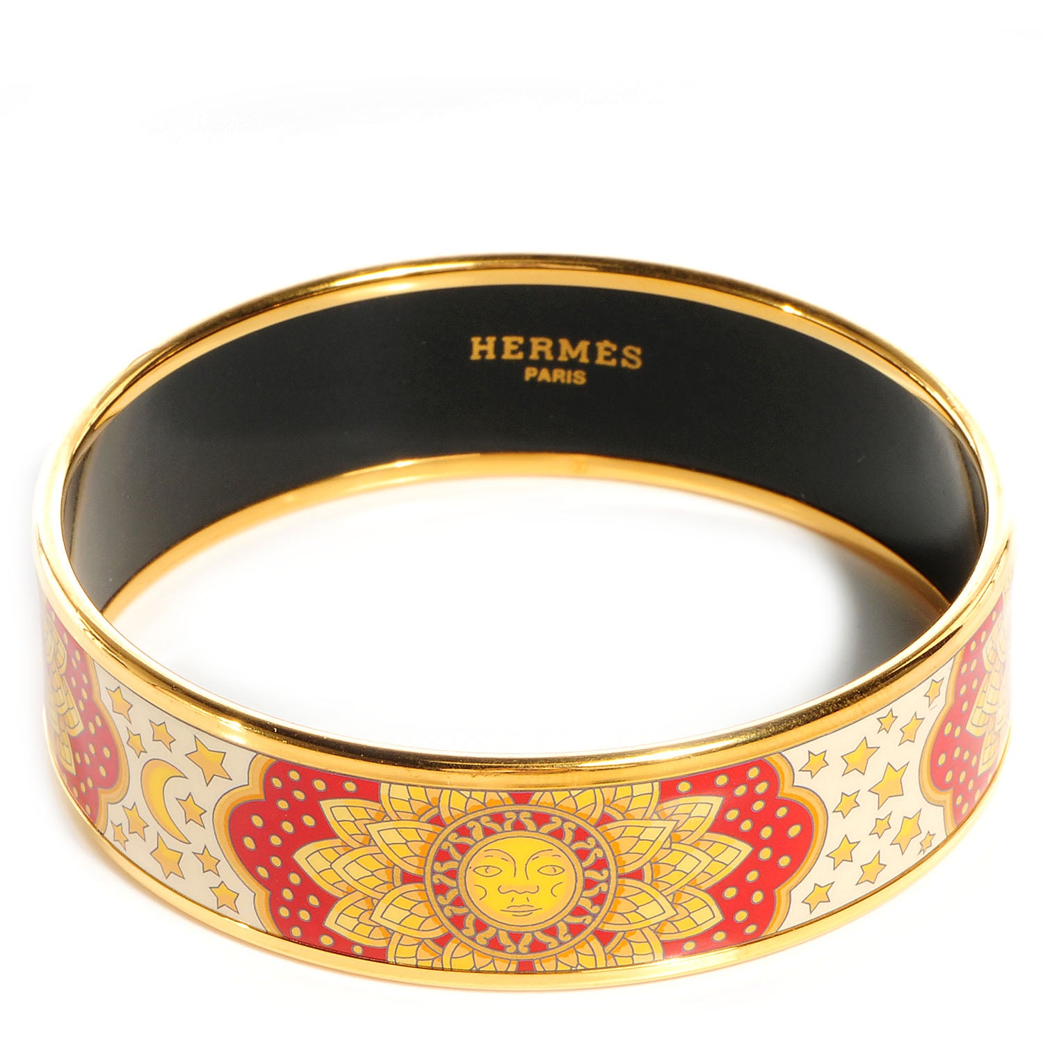 Hermes Enamel Printed Sun Moon Stars Wide Bracelet Red 65 6 of 10
