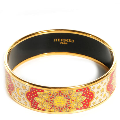 Hermes Enamel Printed Sun Moon Stars Wide Bracelet Red 65 6 of 10