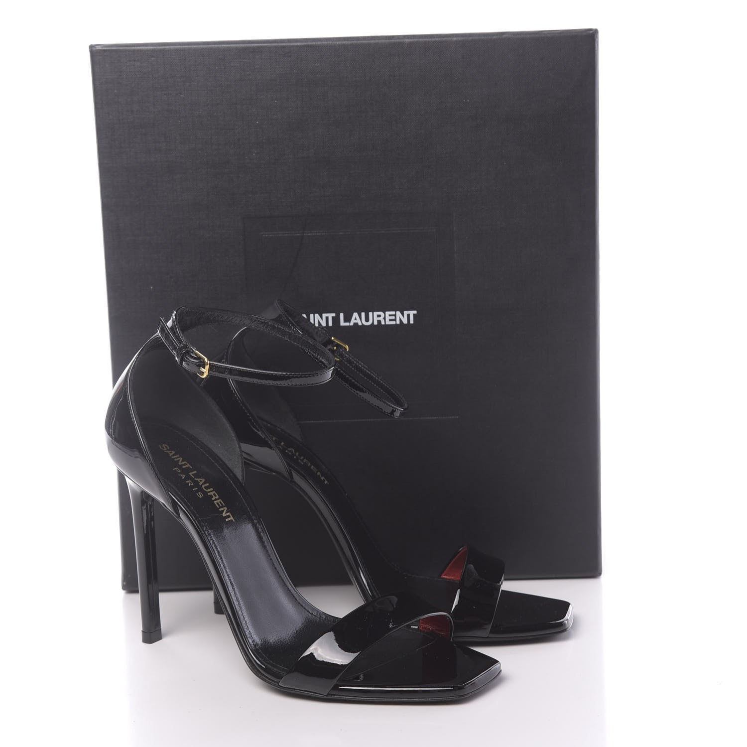 Saint Laurent Patent Calfskin Amber 105 Ankle Strap Sandals 37 Black 10 of 10
