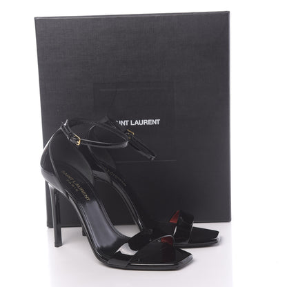 Saint Laurent Patent Calfskin Amber 105 Ankle Strap Sandals 37 Black 10 of 10
