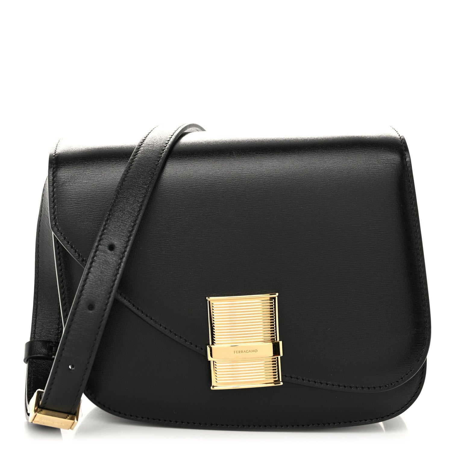 Salvatore Ferragamo Dappled Calfskin XS Fiamma Crossbody Bag Black 1 of 10