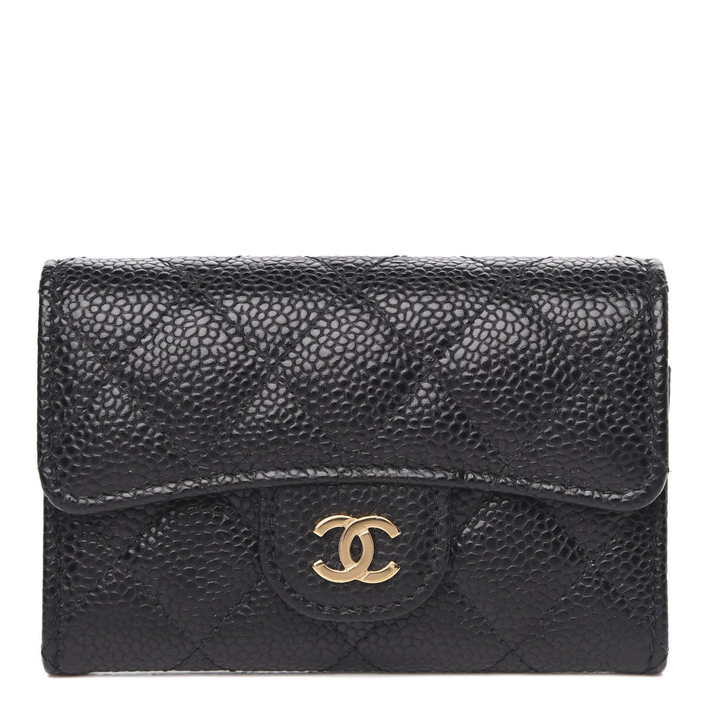 Caviar Quilted Flap Card Holder Wallet Black