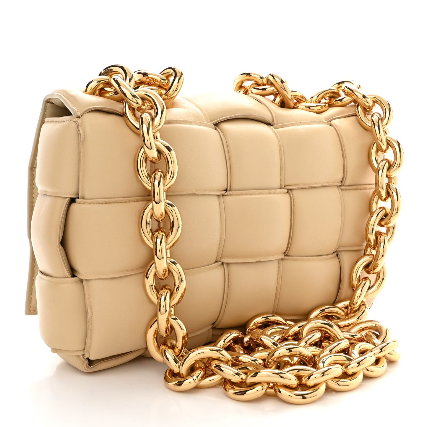 Lambskin Maxi Intreccio Padded Chain Cassette Crossbody Bag Porridge