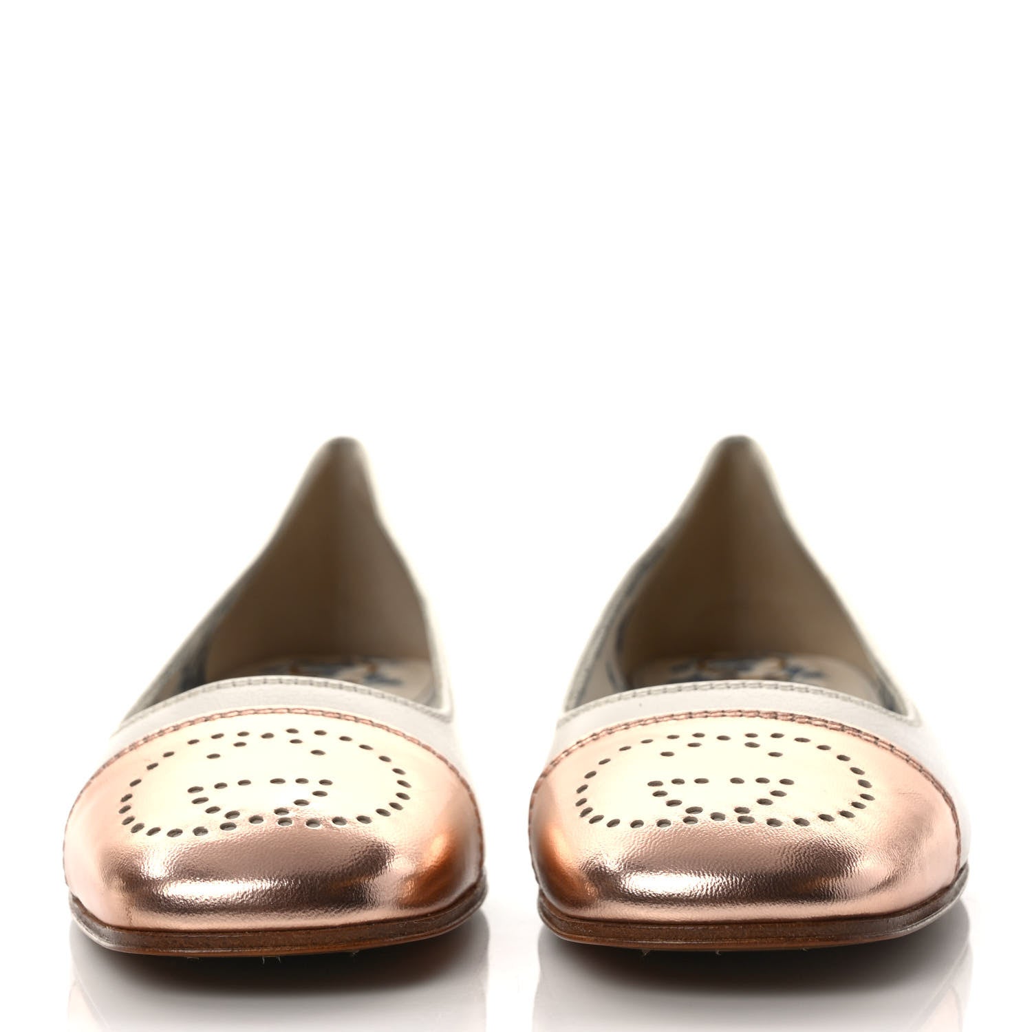 Gucci Metallic Nappa Goatskin Perforated Interlocking G Ballet Flats 37 Salmone Mystic White 2 of 8