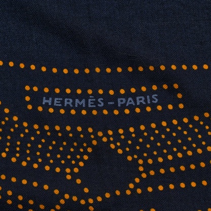 Hermes Cashmere Silk Brandebourgs Points Shawl 140 Bleu Black Gold Rouge 3 of 4