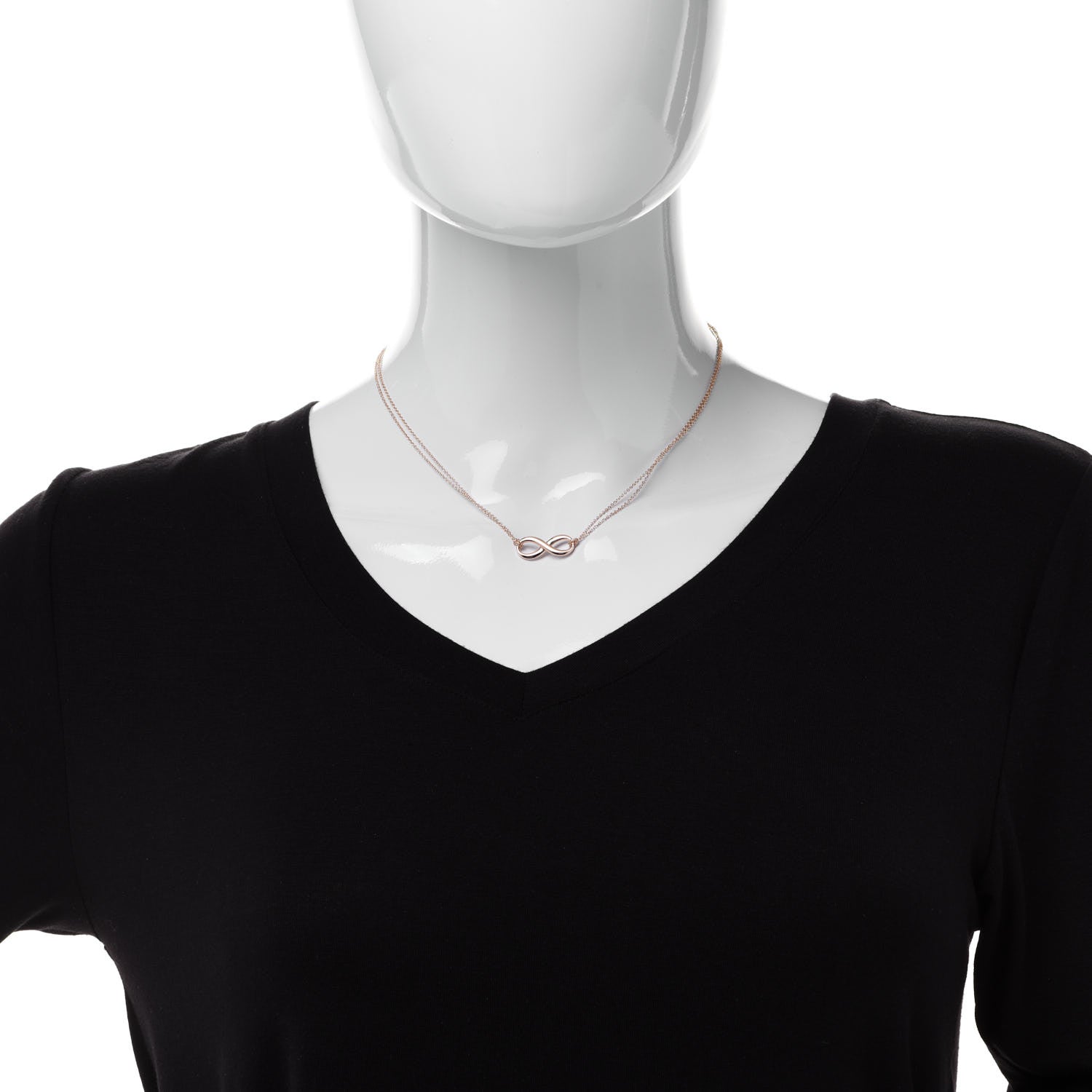 Tiffany 18K Rose Gold Infinity Double Chain Pendant Necklace 2 of 6