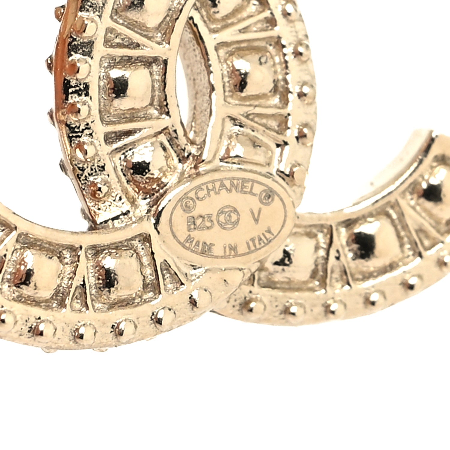 Chanel Crystal Timeless CC Earrings Light Gold 4 of 4
