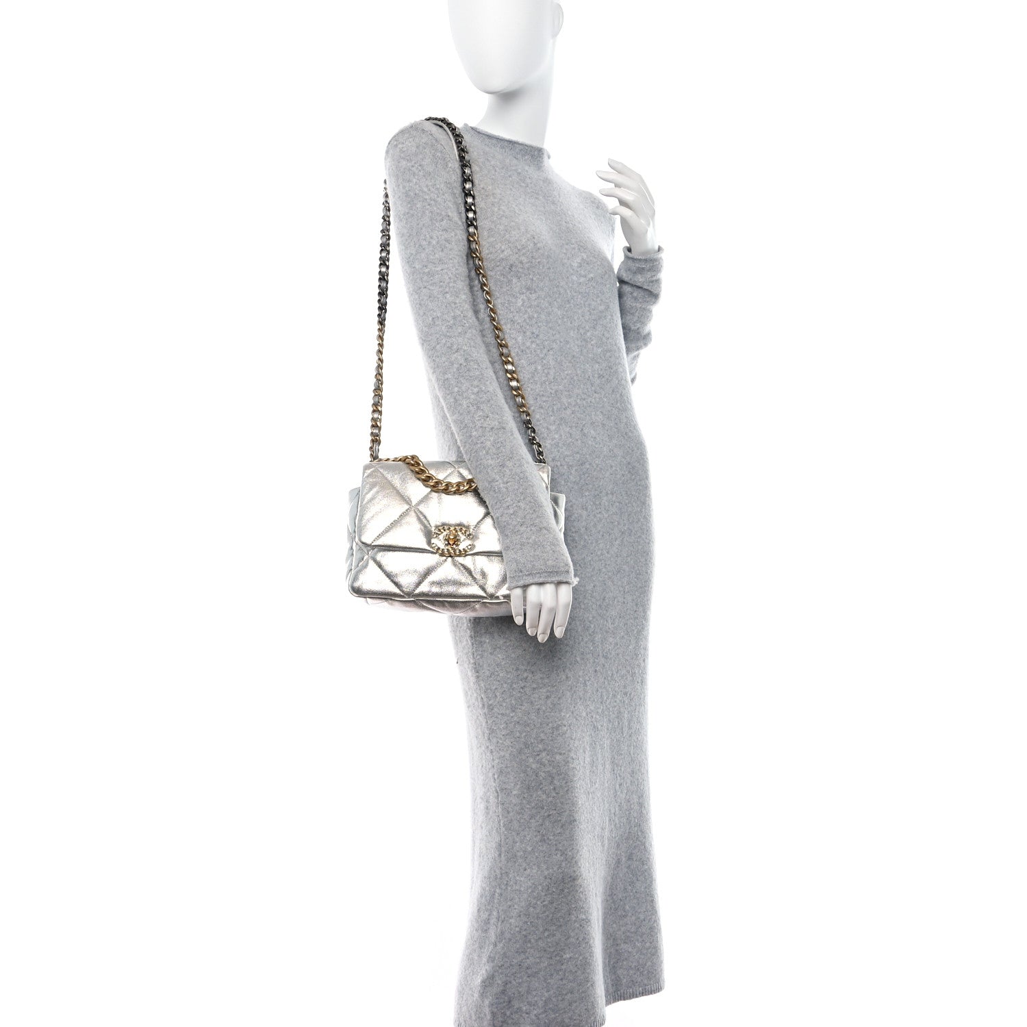 Chanel Metallic Lambskin Quilted Medium 19 Flap Silver 2 of 9