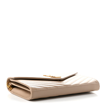 Saint Laurent Grain De Poudre Matelasse Chevron Monogram Chain Wallet Dark Beige 4 of 10