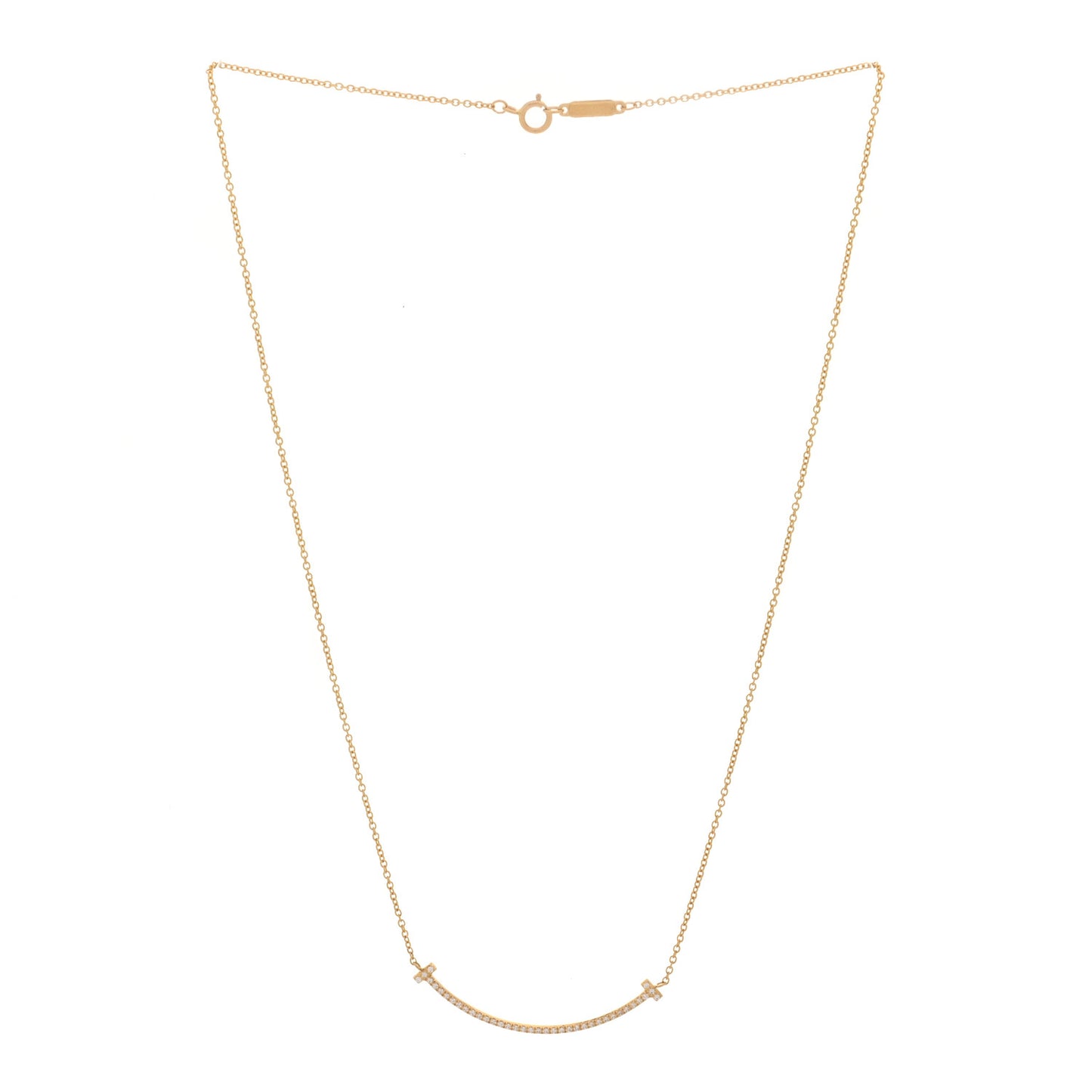 18K Yellow Gold Diamond Small T Smile Pendant Necklace