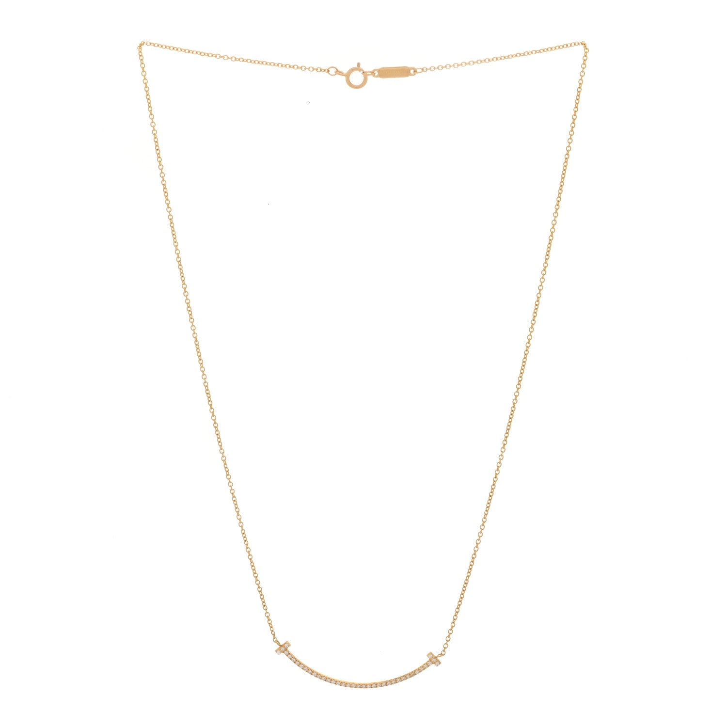Tiffany 18K Yellow Gold Diamond Small T Smile Pendant Necklace 3 of 7