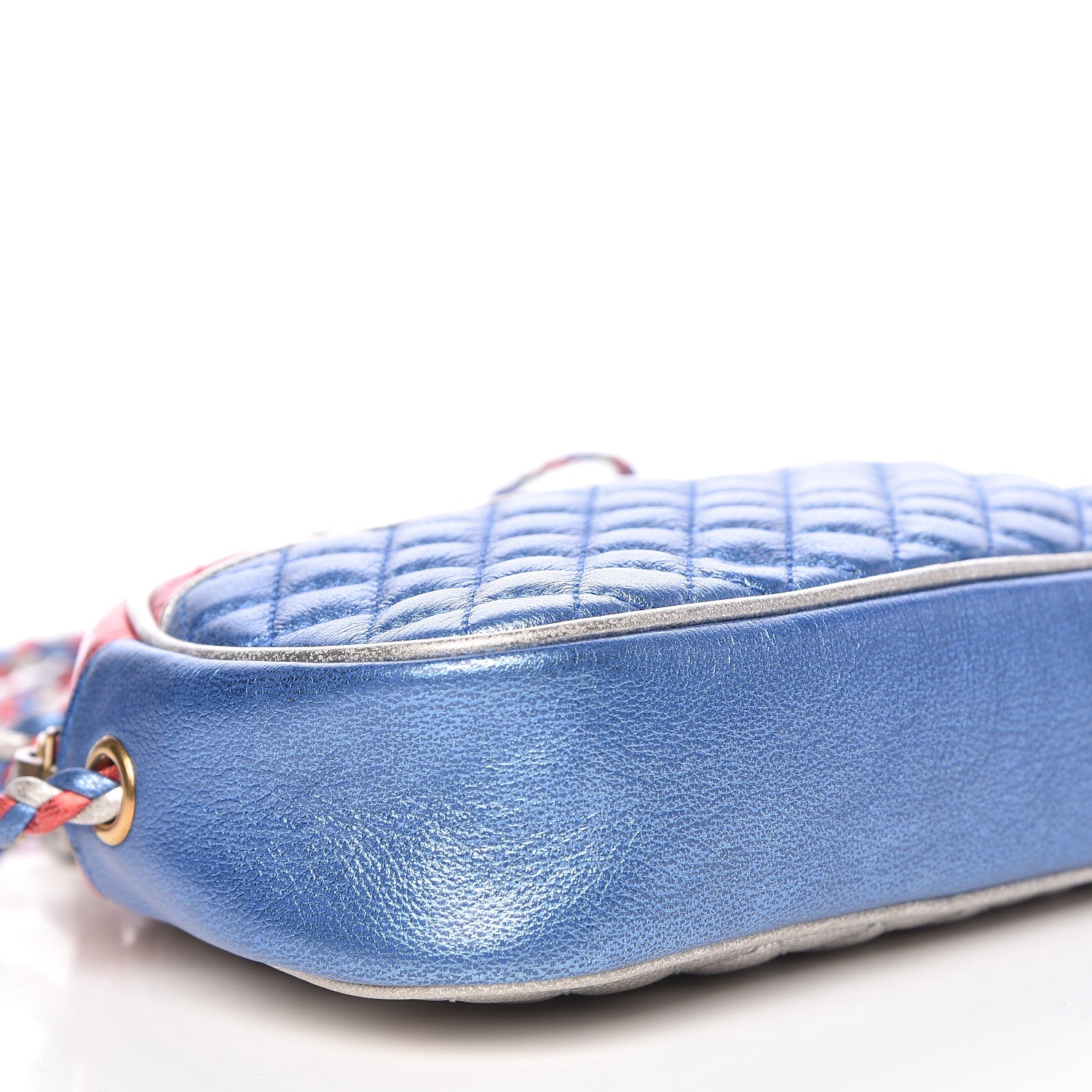 Gucci Laminated Nappa Trapuntata Mini Zumi Dome Shoulder Bag Rosso Marine Argento 8 of 10