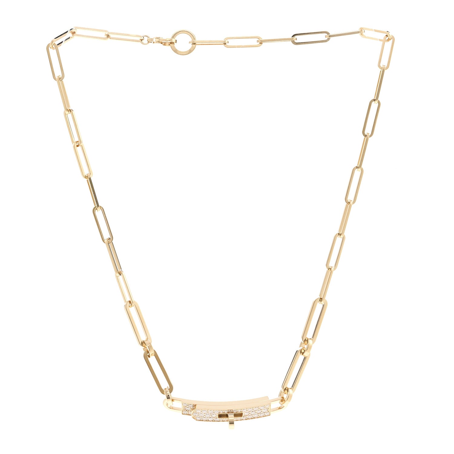 Hermes 18K Yellow Gold Diamond Pave Kelly Chaine Choker Necklace 3 of 6