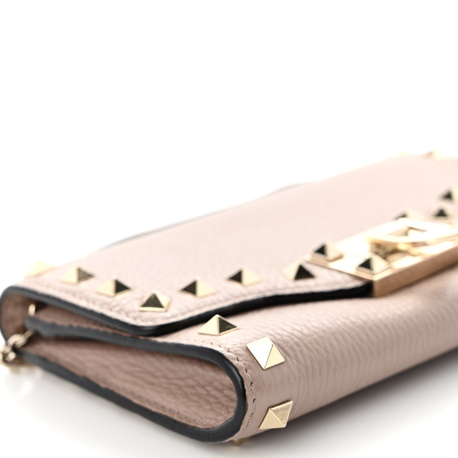 Valentino Garavani Pebbled Calfskin Rockstud Flip Lock Wallet On Chain Poudre 9 of 10