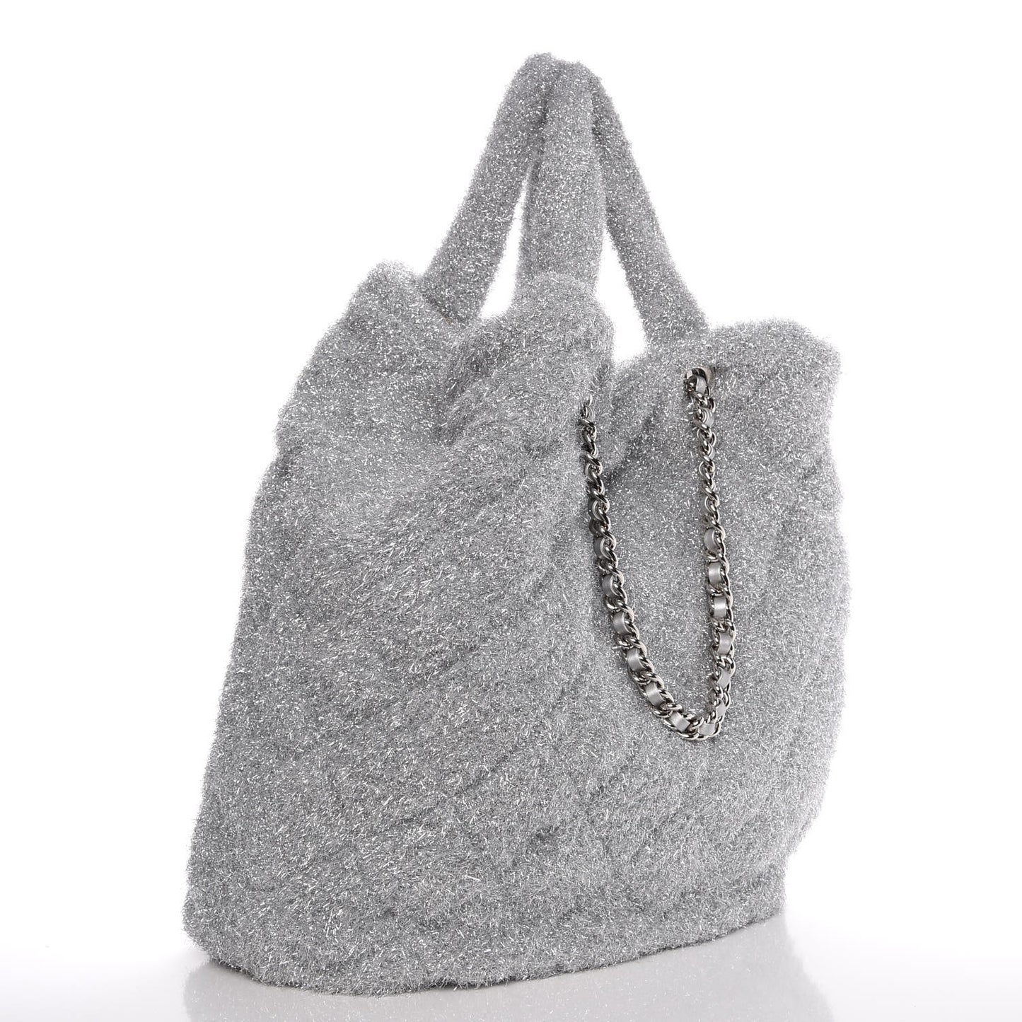 Knit Metallic Lambskin Large Shopping Tote Silver