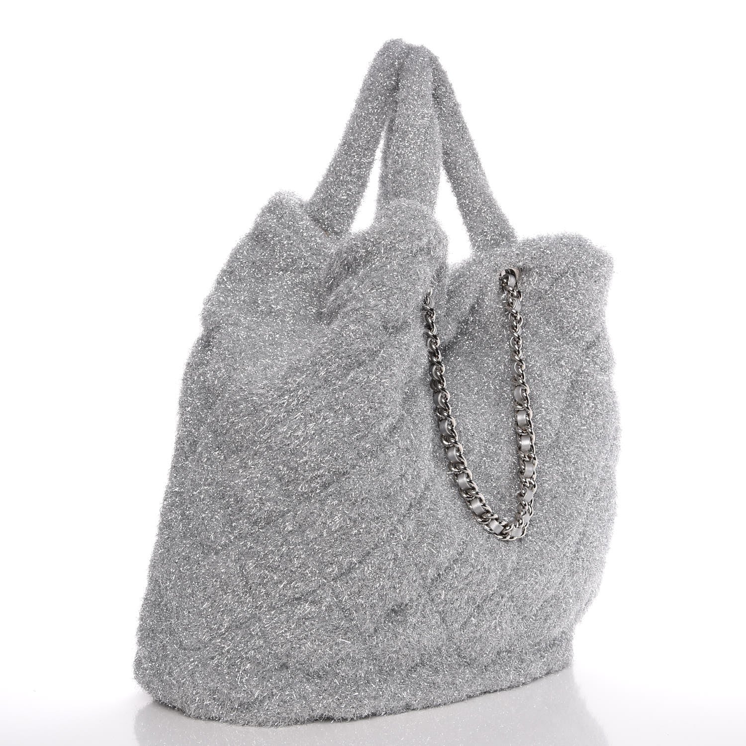 Chanel Knit Metallic Lambskin Large Shopping Tote Silver 3 of 8