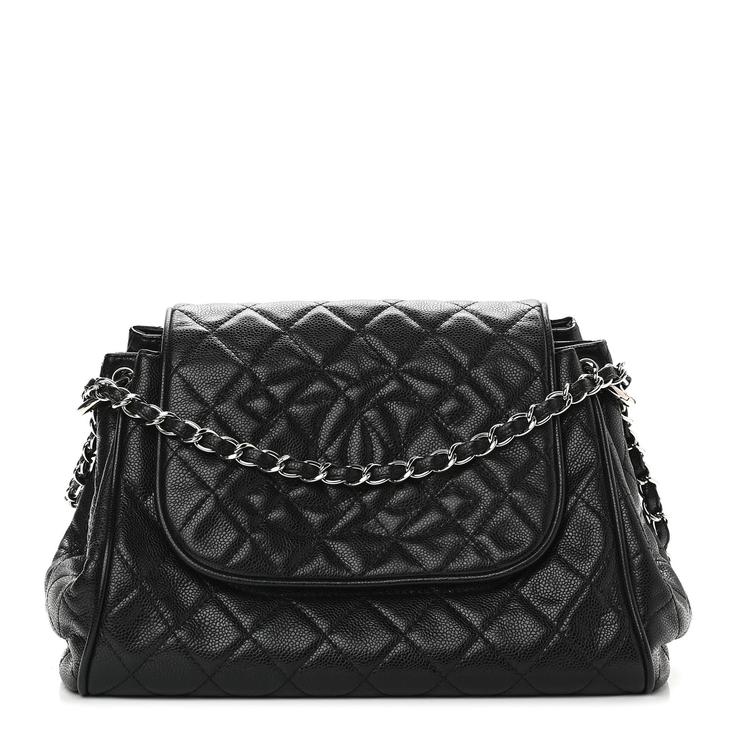 Caviar Quilted Timeless Accordion Flap Black